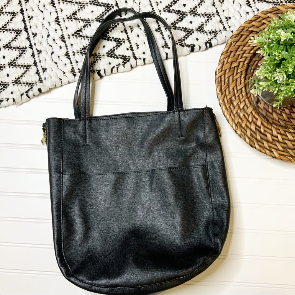 ANTHROPOLOGIE Black Double Strap Deep Tote Bag